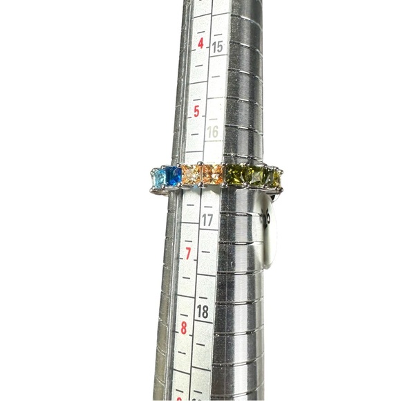 GM CN 925 Sterling Silver 3 mm Rainbow CZs Eternity Ring Size 6 Gay Pride 3g New - Picture 6 of 15